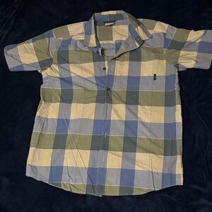Columbia Men's Short Sleeve Plaid Shirt - Blue, Green, and Cream
